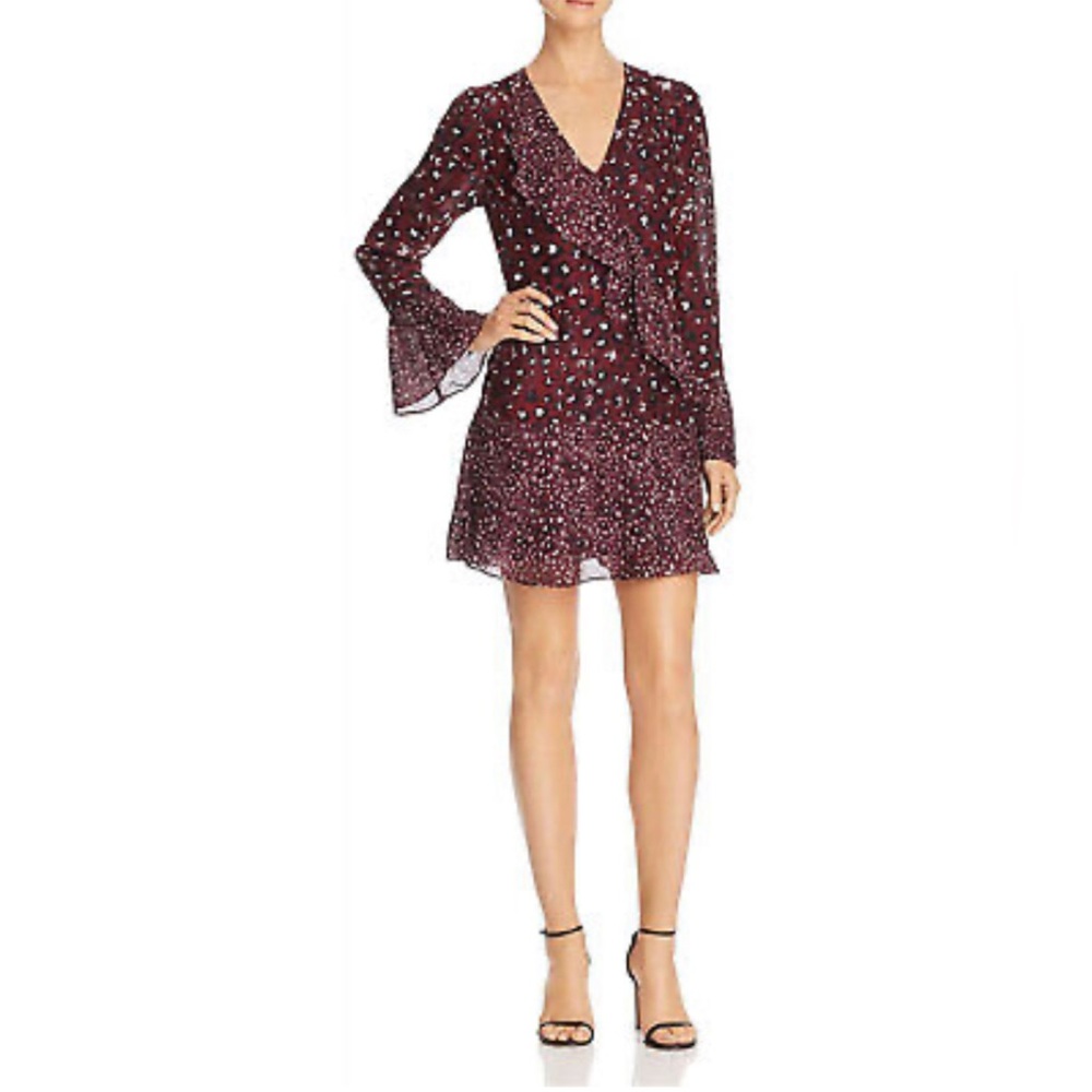 Parker Size Med Dress Burgundy Kimberly Flounce Cheetah Print Lined